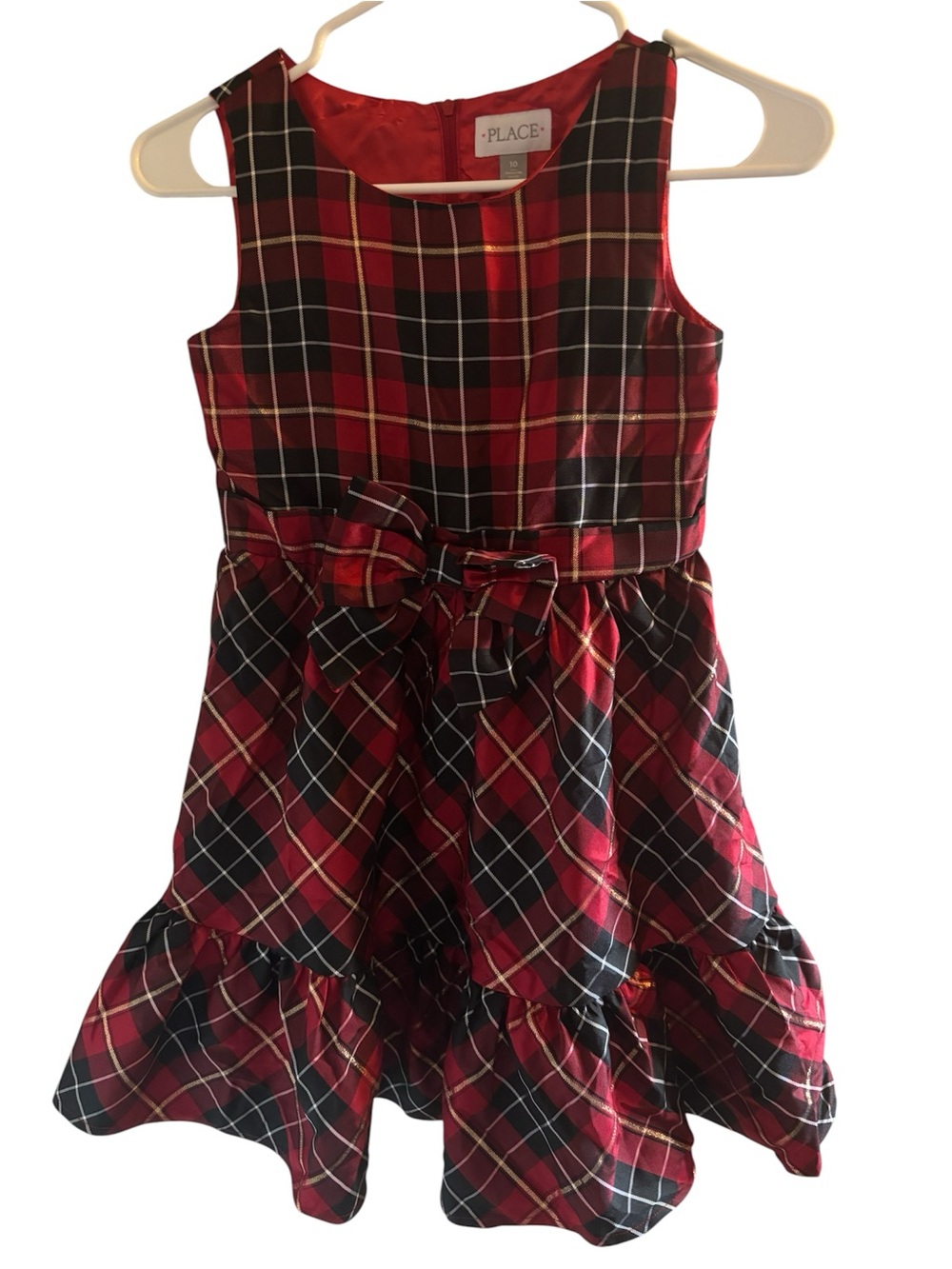 The Children's Place Red Plaid Bow-Accent Holiday Dress for Girls size 10 L417